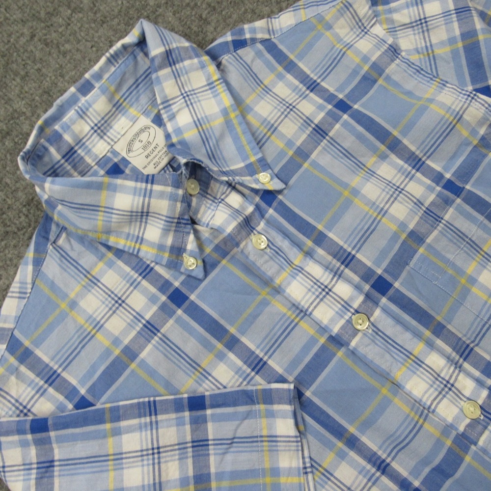Brooks Brothers Shirt Men Small Regent Fit Short Sleeve Blue Plaid Cotton Preppy